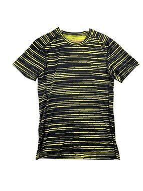 Nike Dri-FIT Shirt Mens Small Black Yellow Stripe Fitted Running Top 848061-358